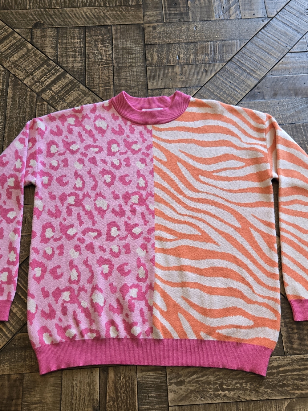 THML Pink & Orange Animal-Print Crewneck Sweater